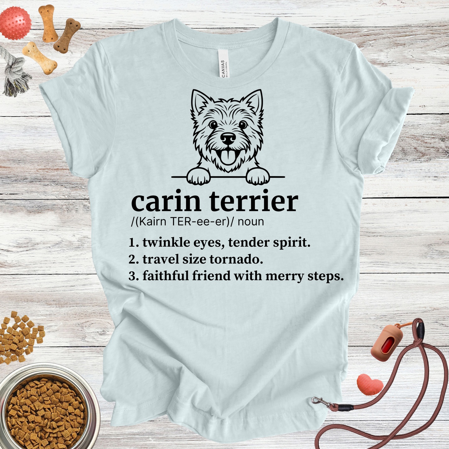 Carin Terrier definition dog t-shirt in Heather Ice Blue — Paw Shaped Love