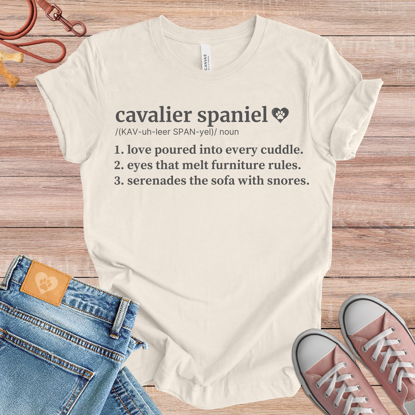 Cavalier Spaniel definition Tee dog t-shirt in Natural — Paw Shaped Love