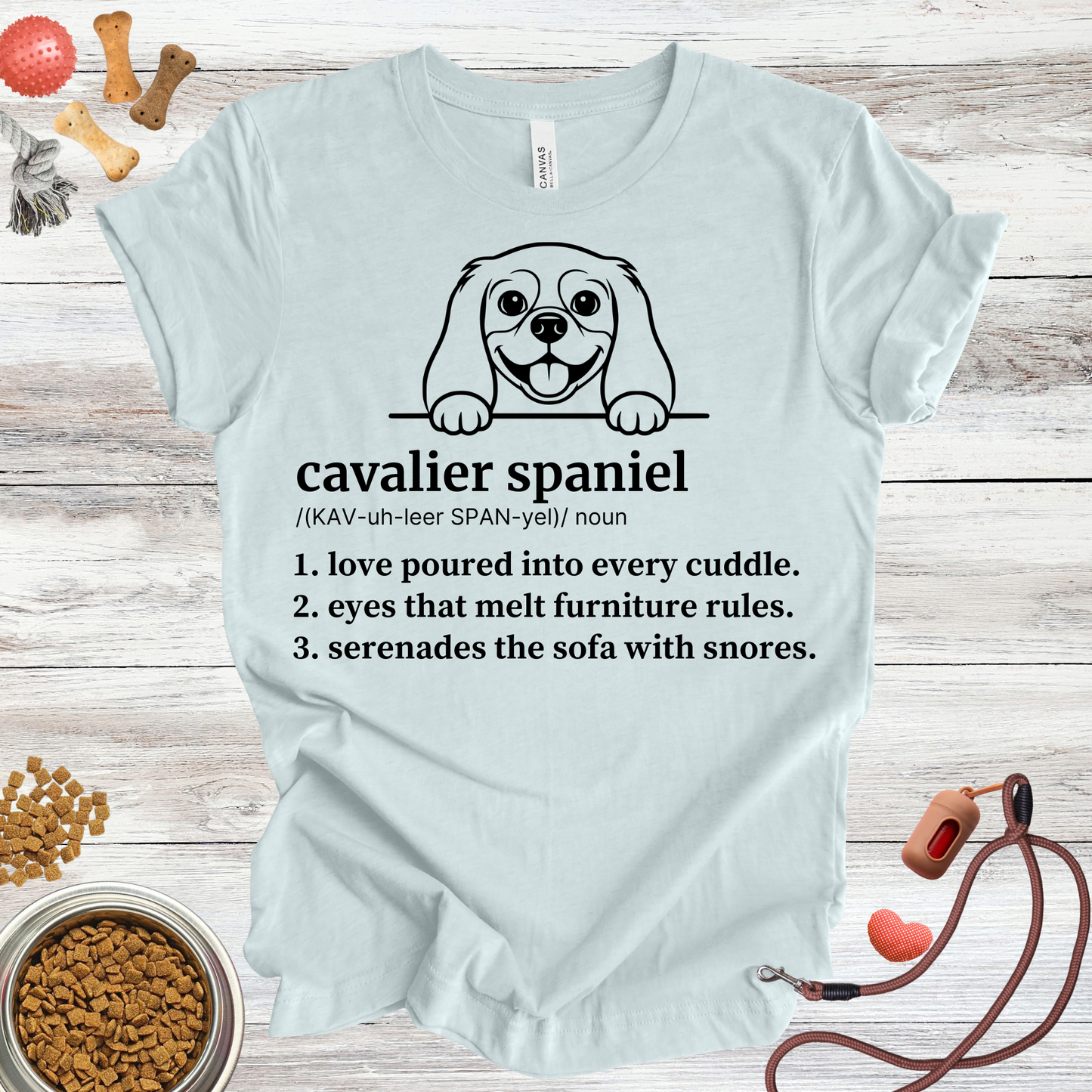 Cavalier Spaniel definition dog t-shirt in Heather Ice Blue — Paw Shaped Love