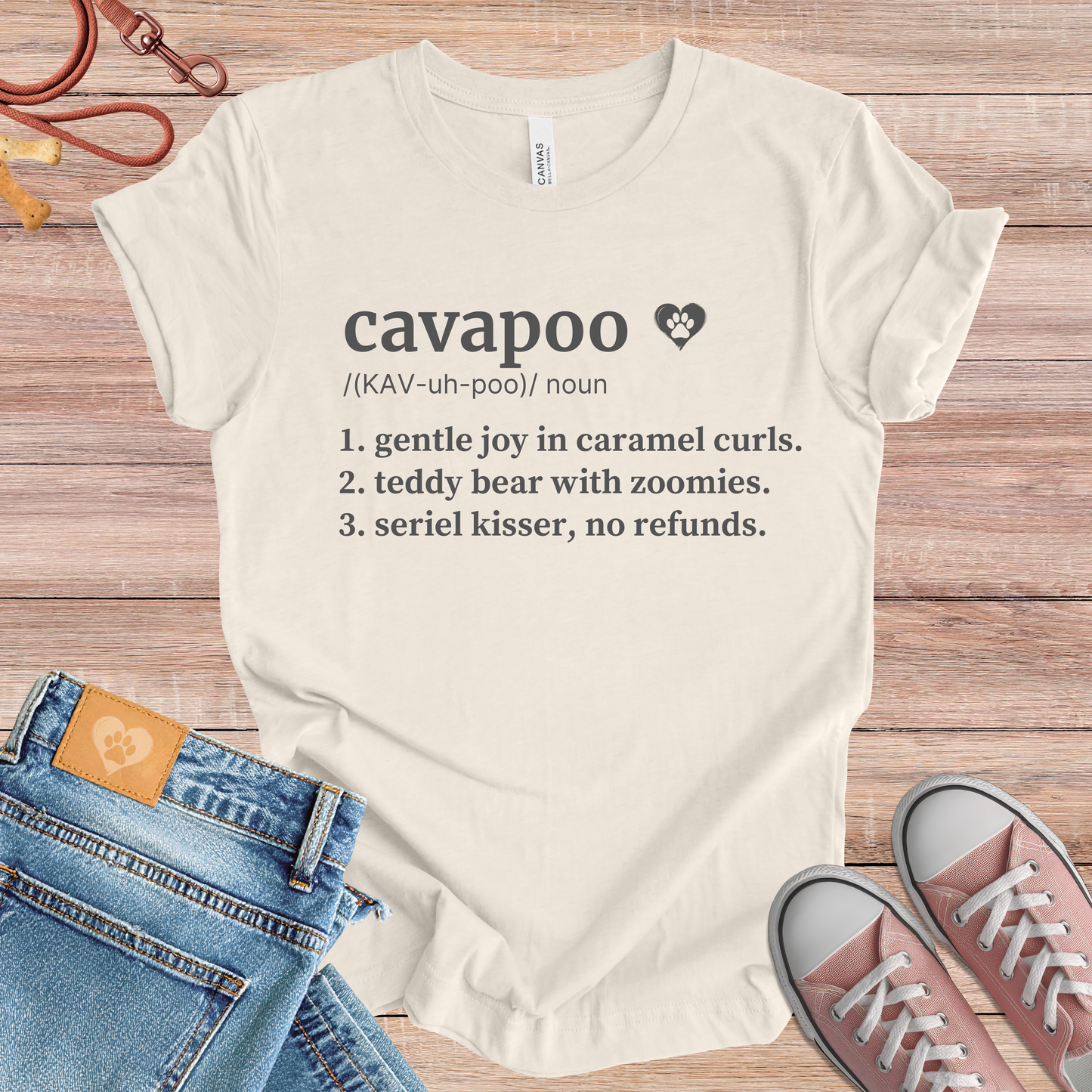 Cavapoo definition Tee dog t-shirt in Natural — Paw Shaped Love