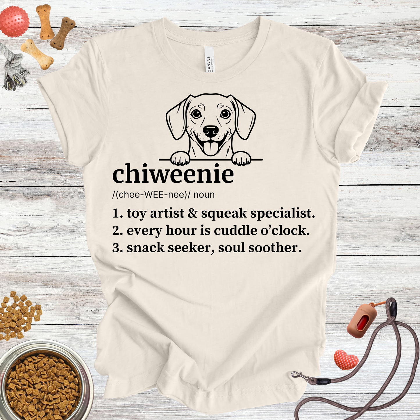 Chiweenie definition dog t-shirt in Natural — Paw Shaped Love
