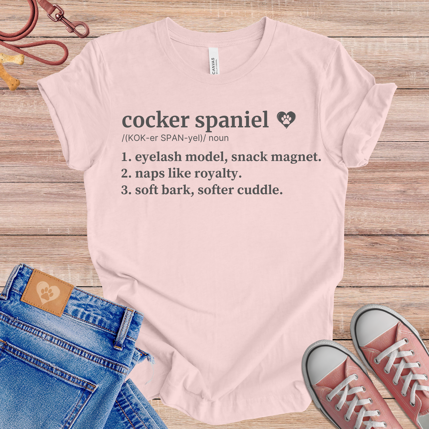 Cocker Spaniel definition Tee dog t-shirt in Soft Pink — Paw Shaped Love