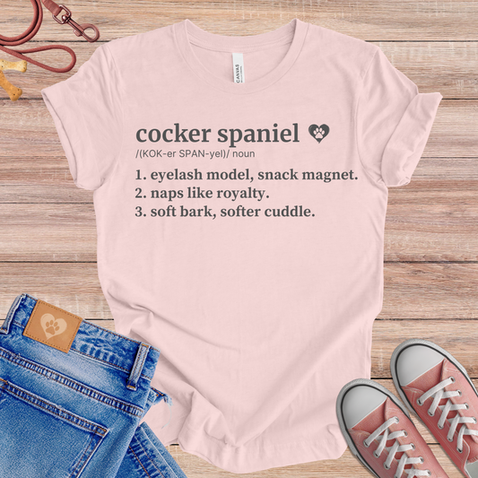 Cocker Spaniel definition Tee dog t-shirt in Soft Pink — Paw Shaped Love