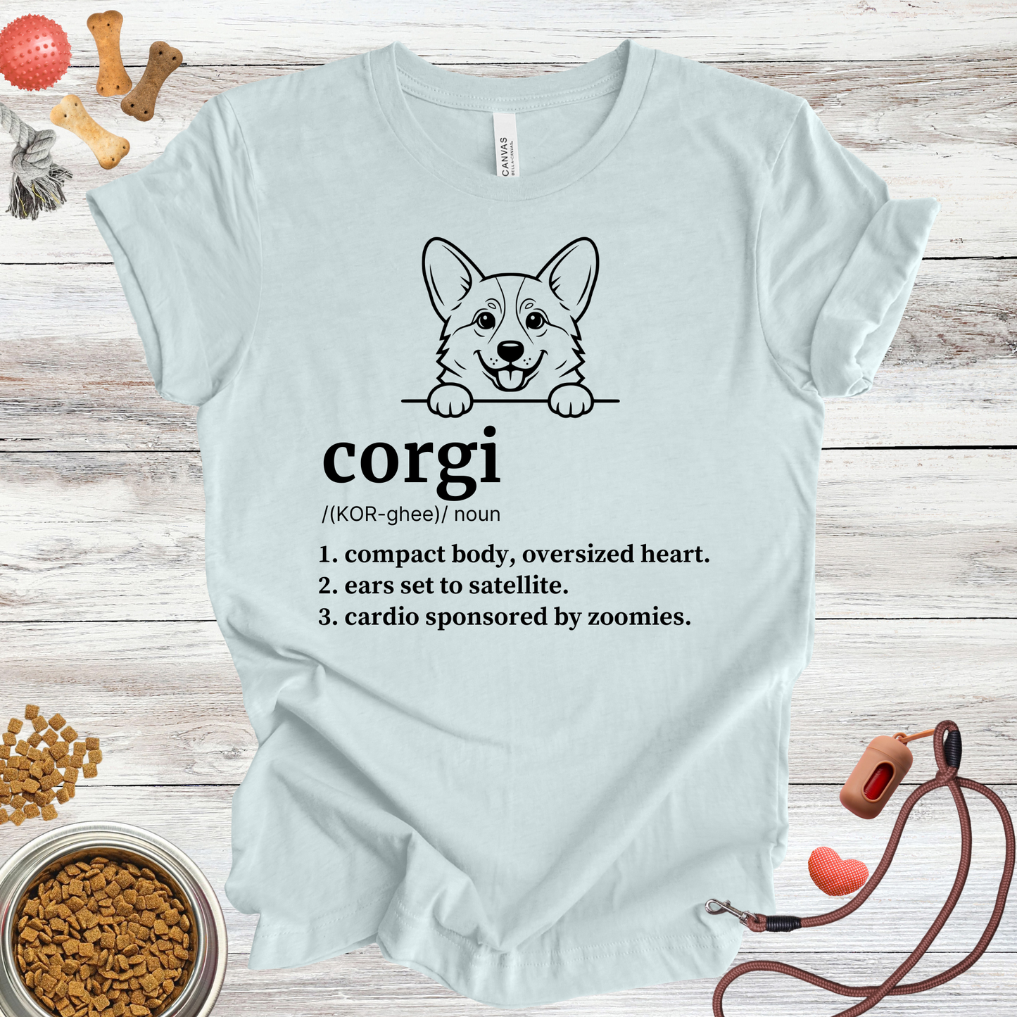 Corgi definition dog t-shirt in Heather Ice Blue — Paw Shaped Love