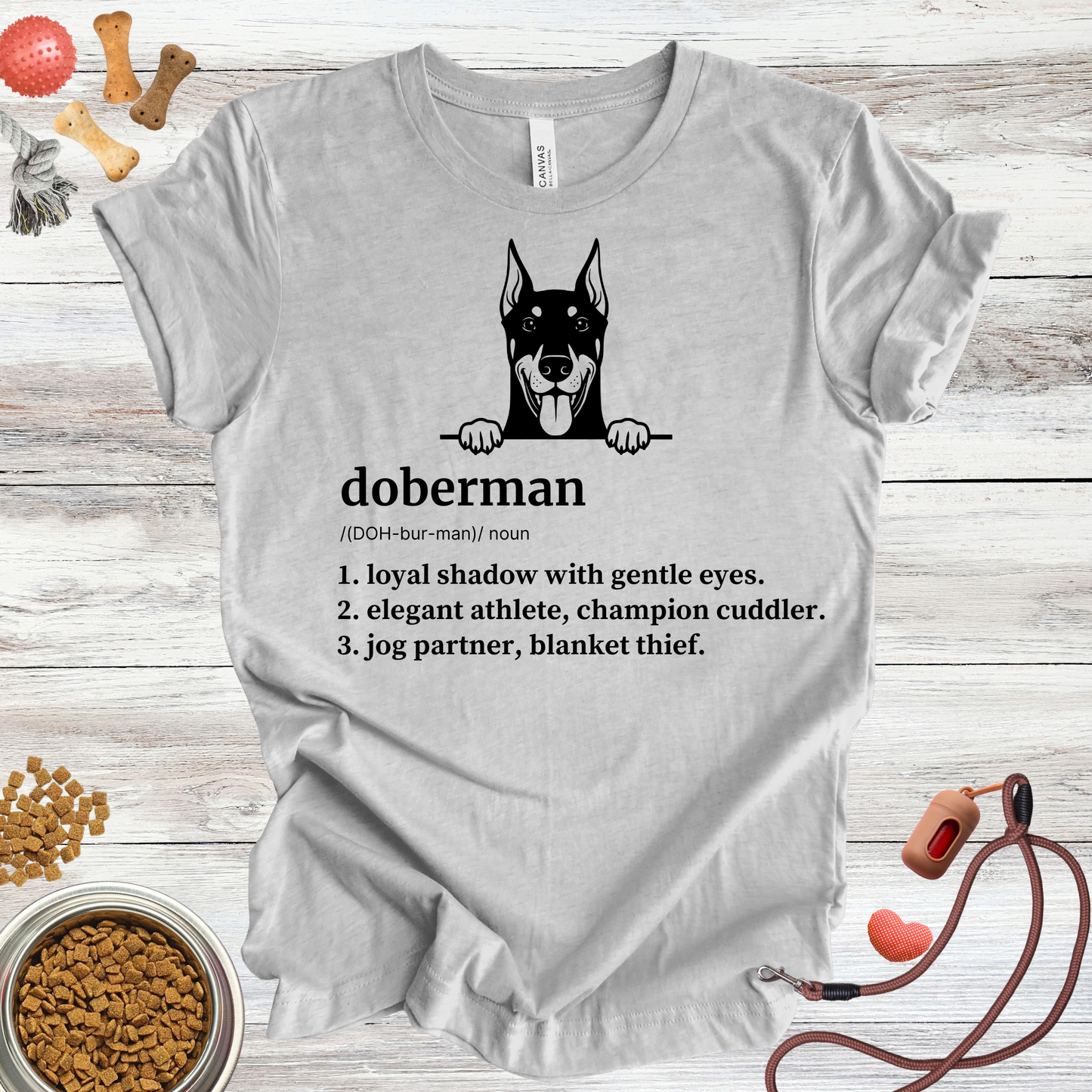 Doberman definition dog t-shirt in Athletic Heather — Paw Shaped Love