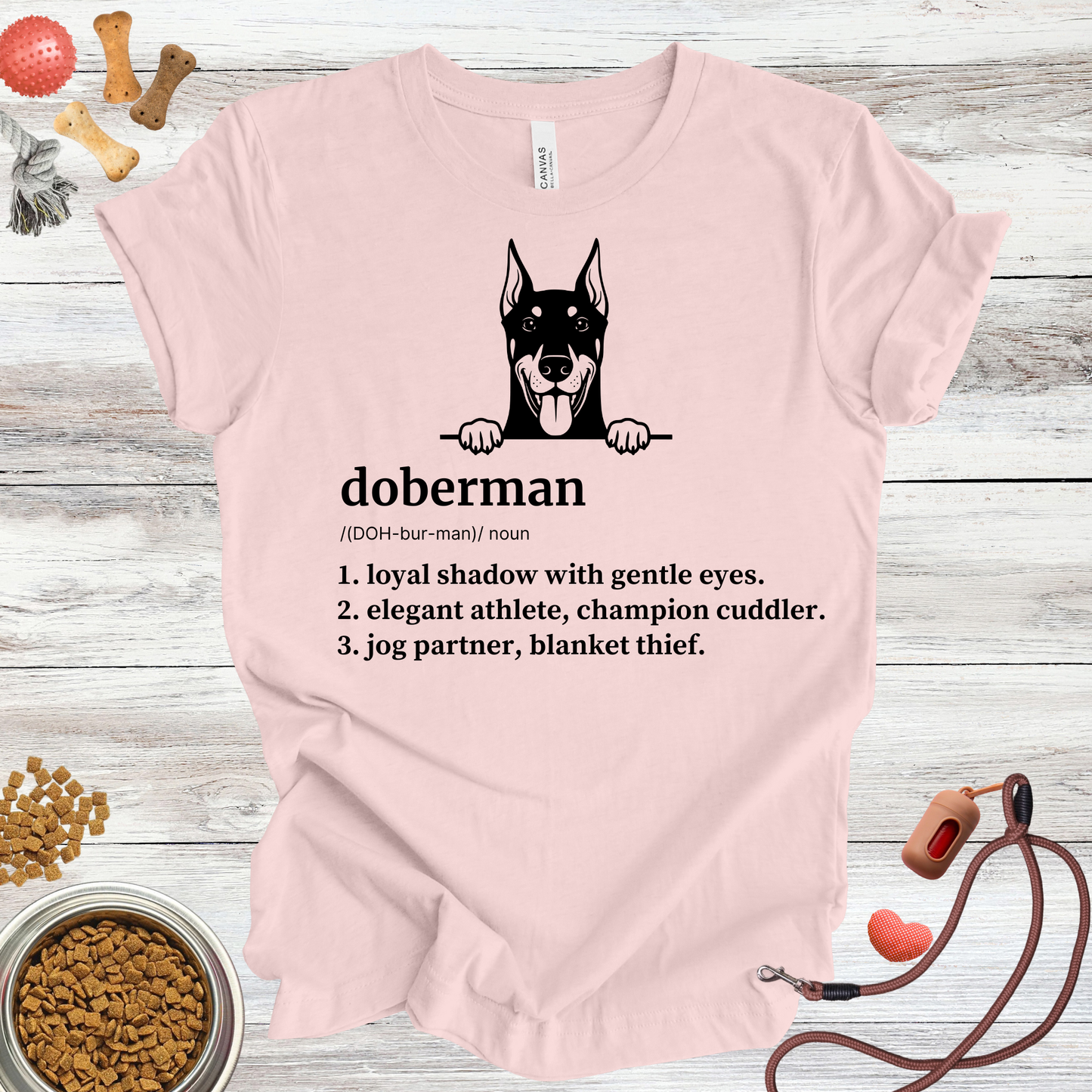 Doberman definition dog t-shirt in Soft Pink — Paw Shaped Love