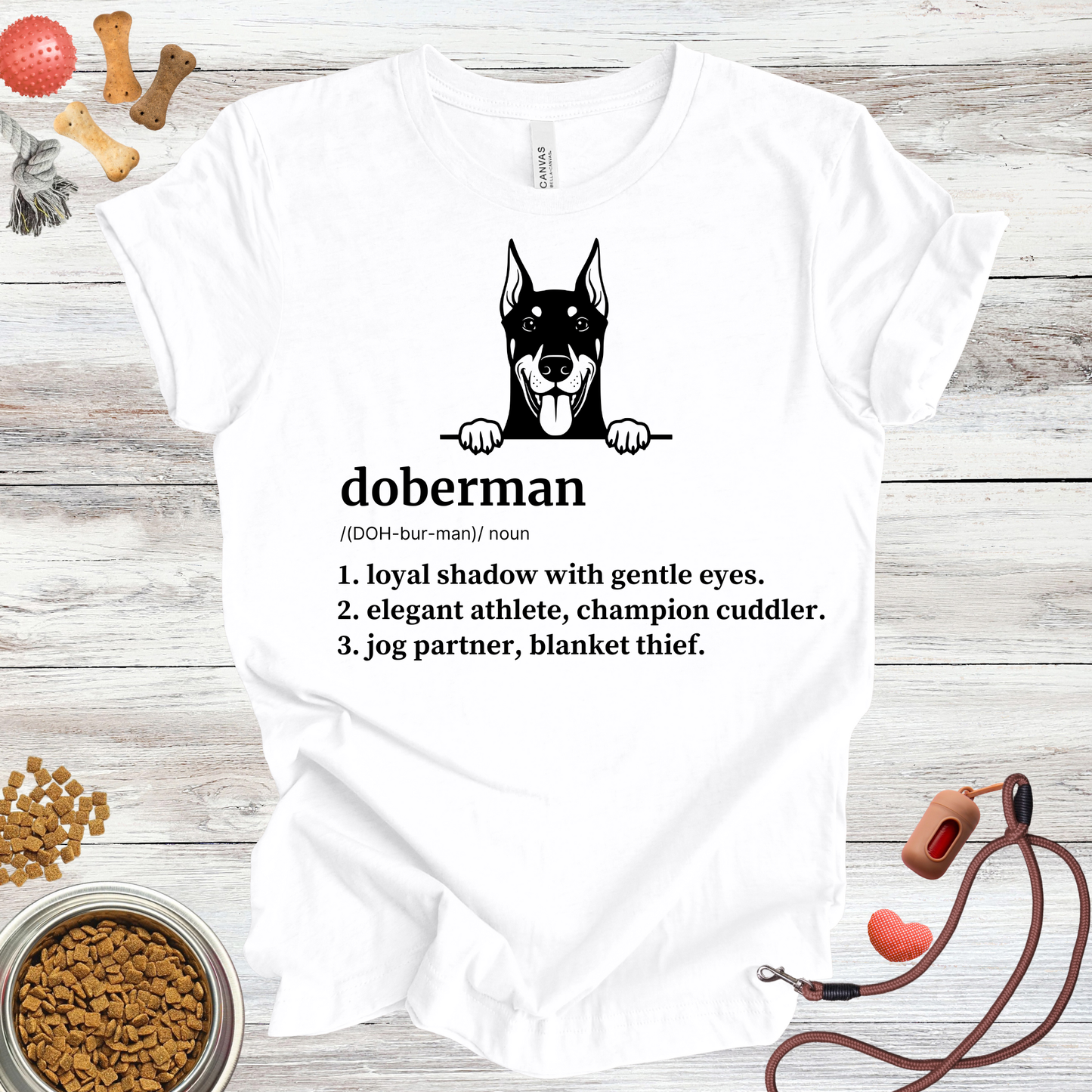 Doberman definition dog t-shirt in White — Paw Shaped Love