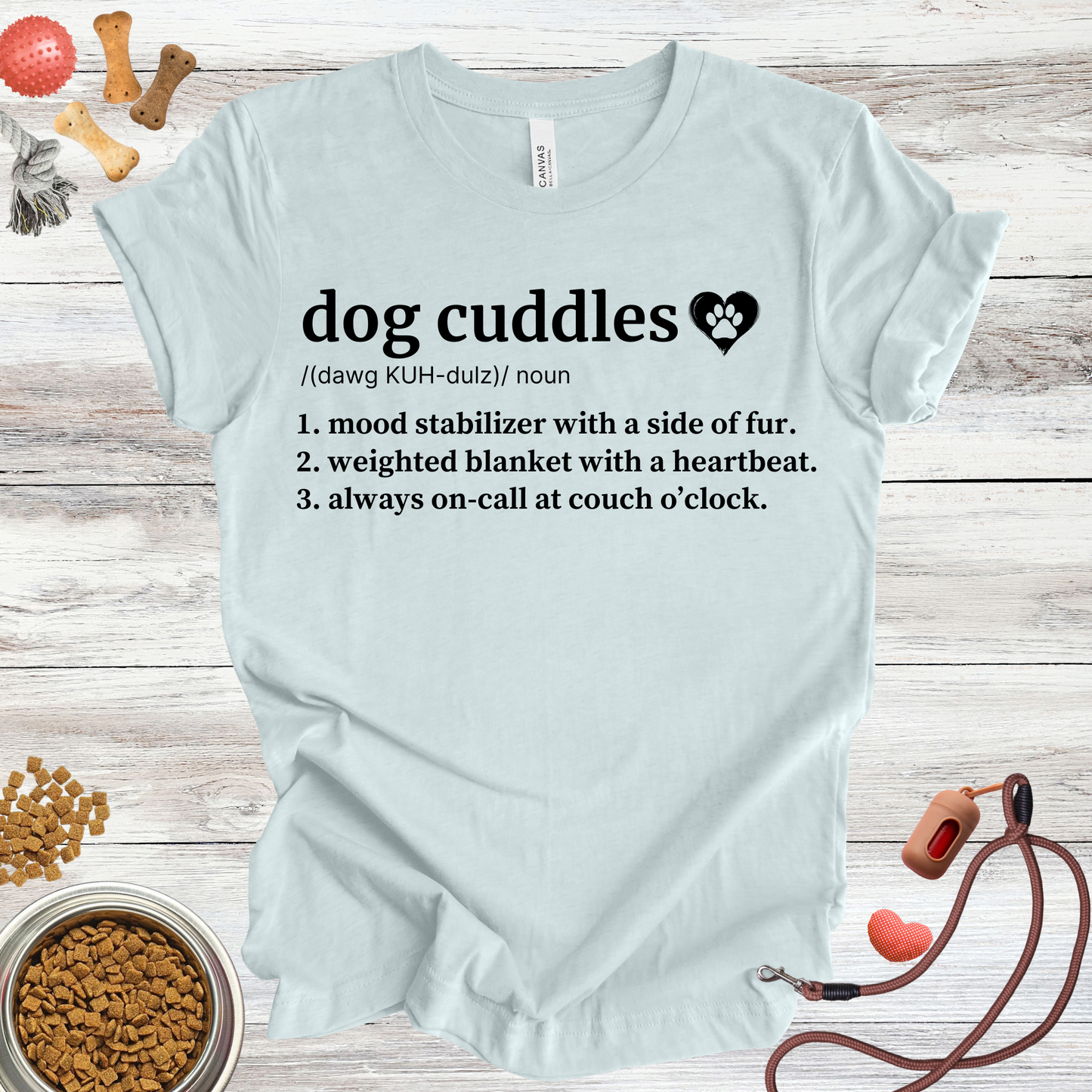 Dog Cuddles definition dog t-shirt in Heather Ice Blue — Paw Shaped Love