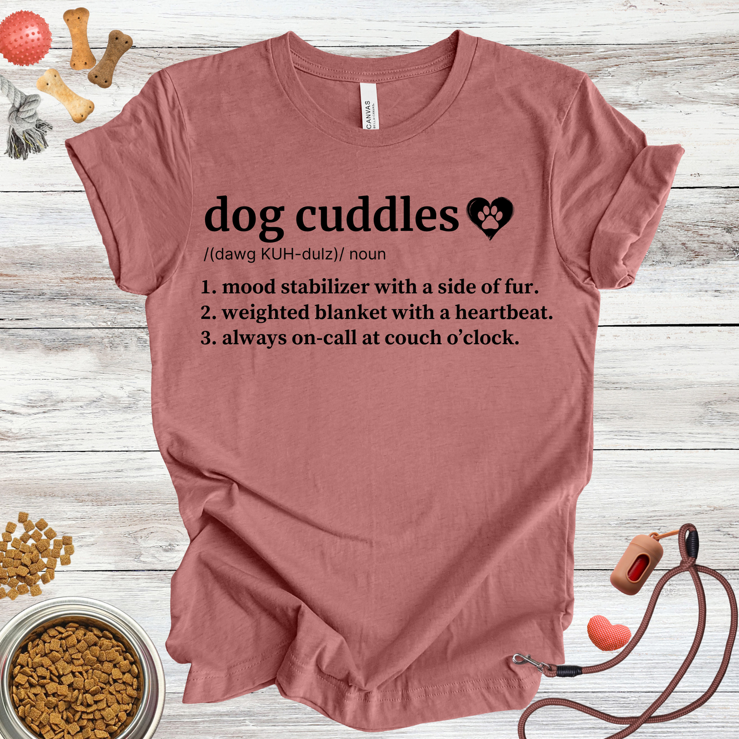 Dog Cuddles definition dog t-shirt in Heather Mauve — Paw Shaped Love