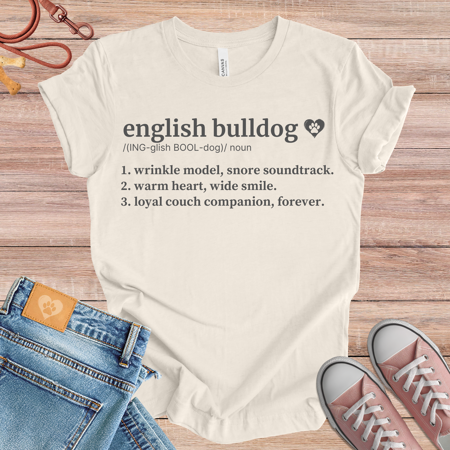 English Bulldog definition Tee dog t-shirt in Natural — Paw Shaped Love