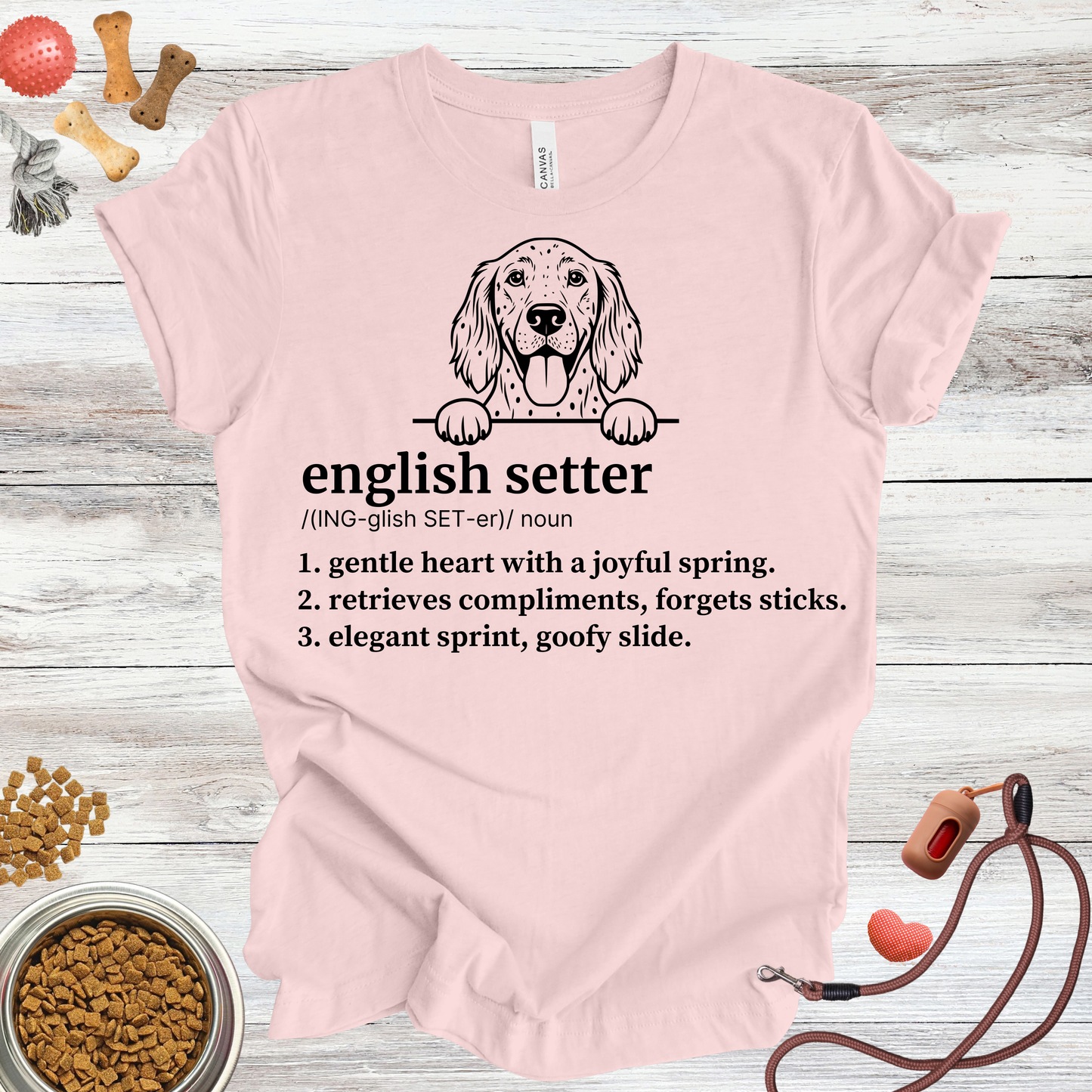 English Setter definition dog t-shirt in Soft Pink — Paw Shaped Love