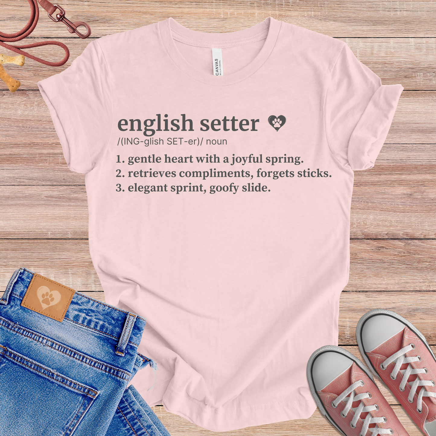 English Setter definition Tee dog t-shirt in Soft Pink — Paw Shaped Love
