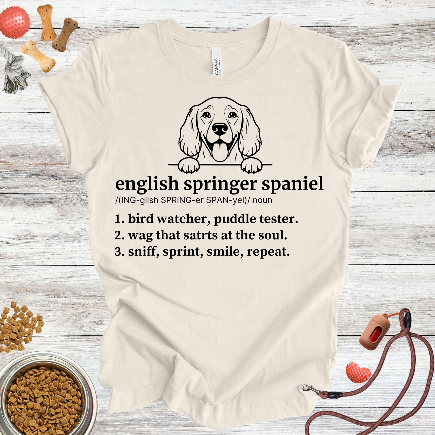 English Springer Spaniel definition dog t-shirt in Natural — Paw Shaped Love