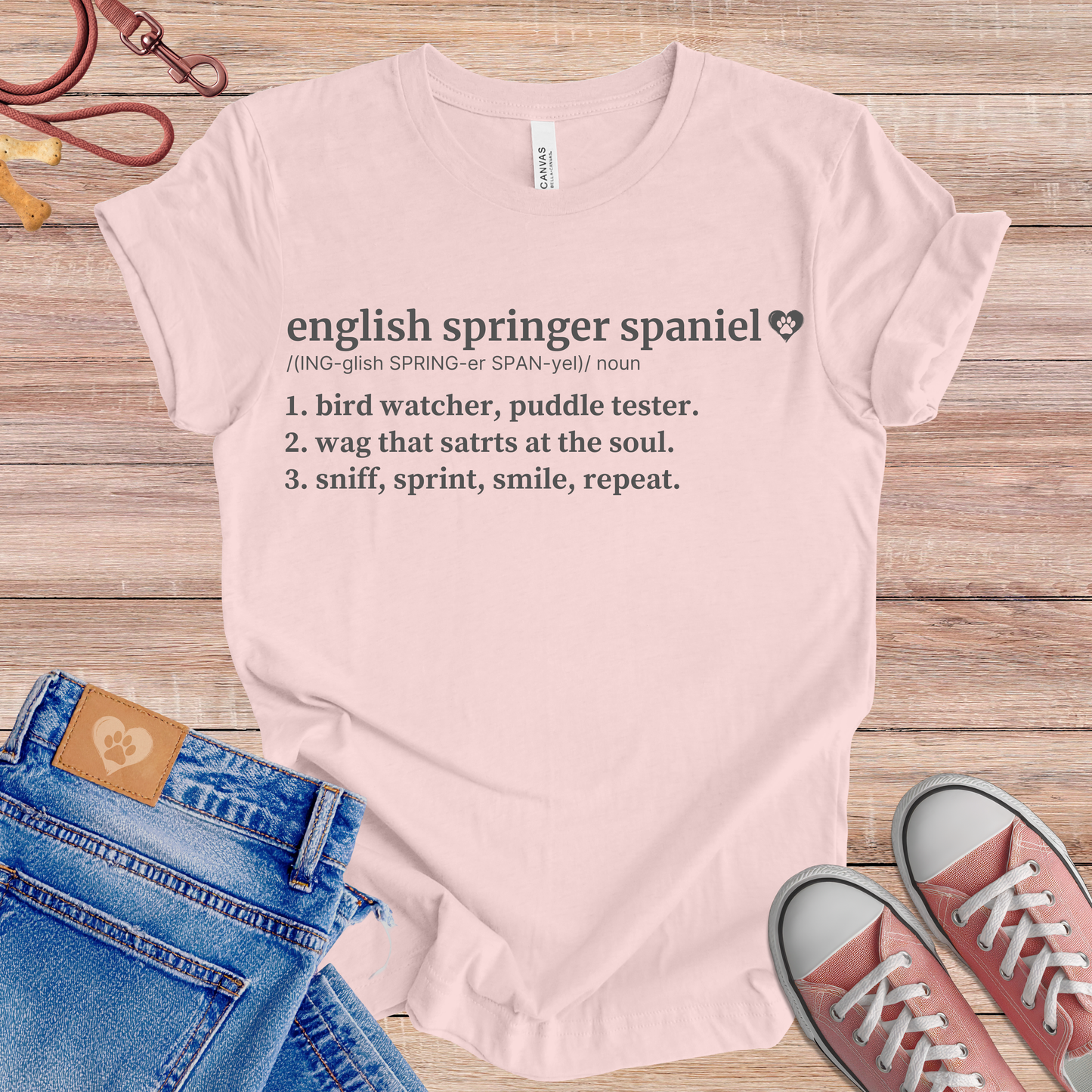 English Springer Spaniel definition Tee dog t-shirt in Soft Pink — Paw Shaped Love