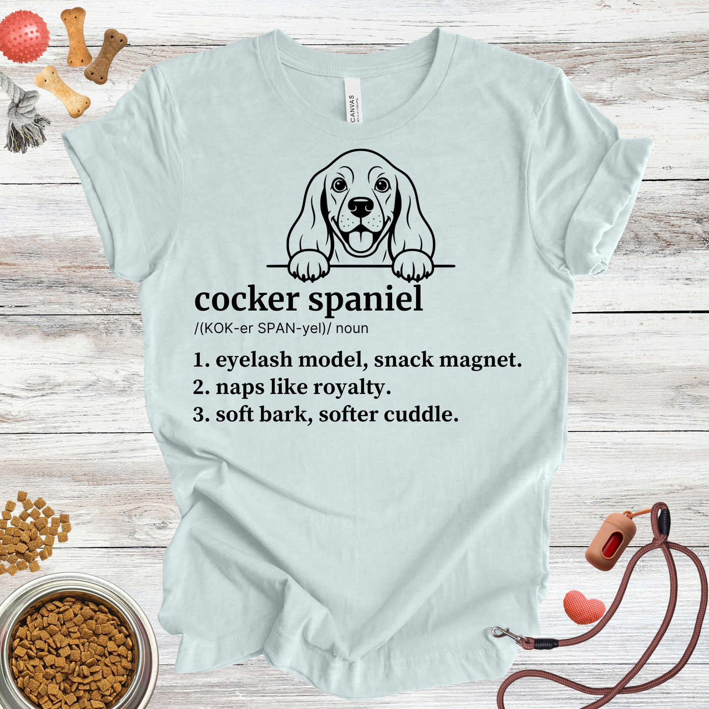 Cocker Spaniel definition dog t-shirt in Heather Ice Blue — Paw Shaped Love