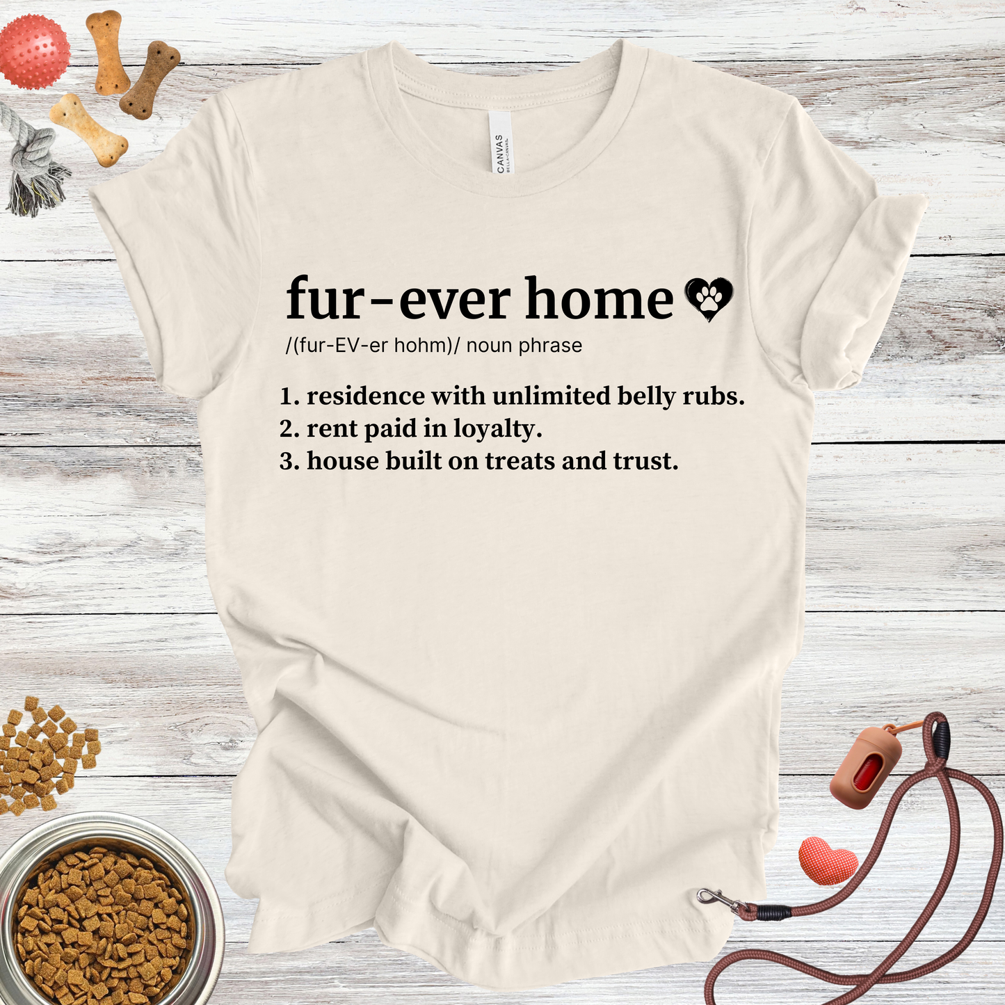 Fur-ever Home definition dog t-shirt in Natural — Paw Shaped Love