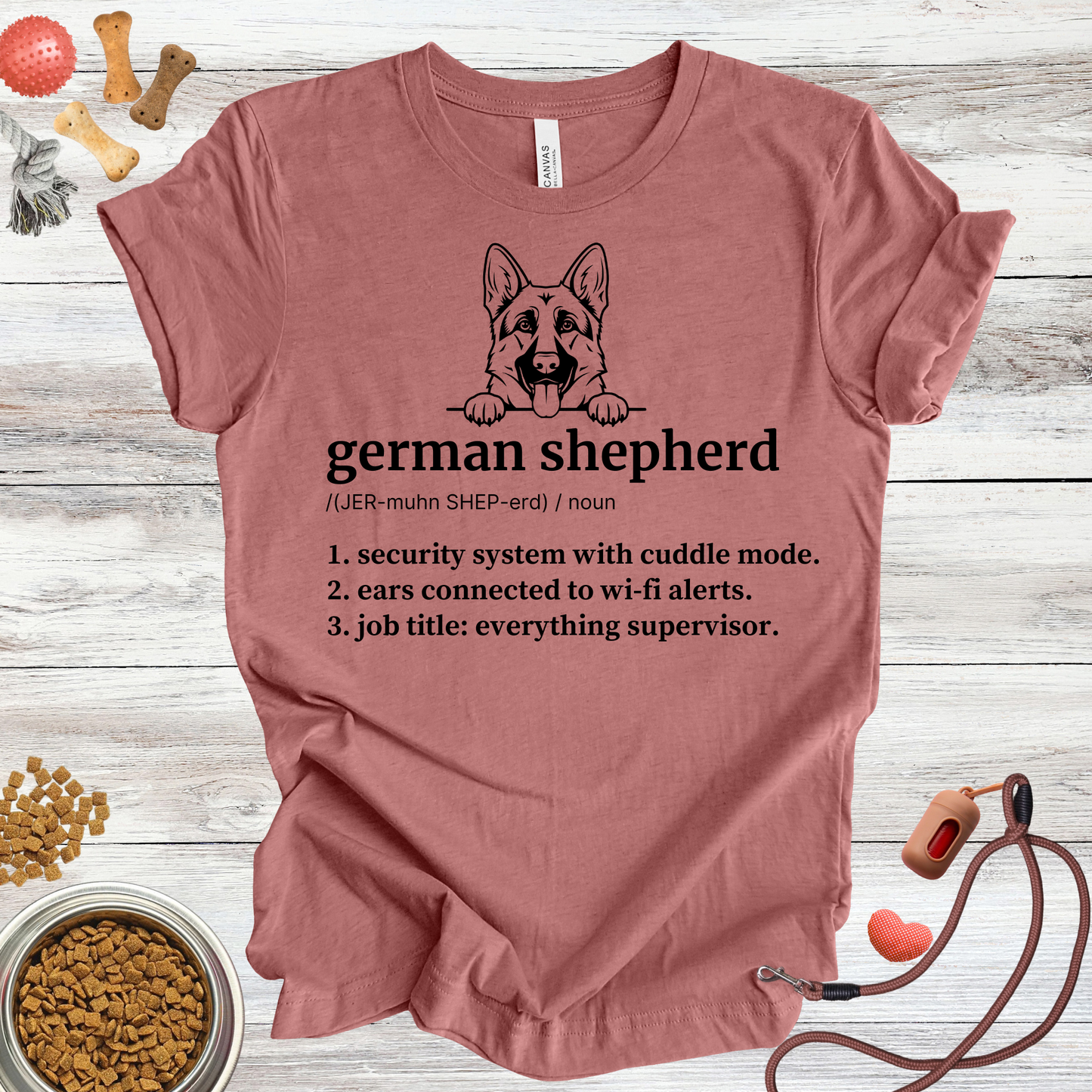 German Shepherd definition dog t-shirt in Heather Mauve — Paw Shaped Love