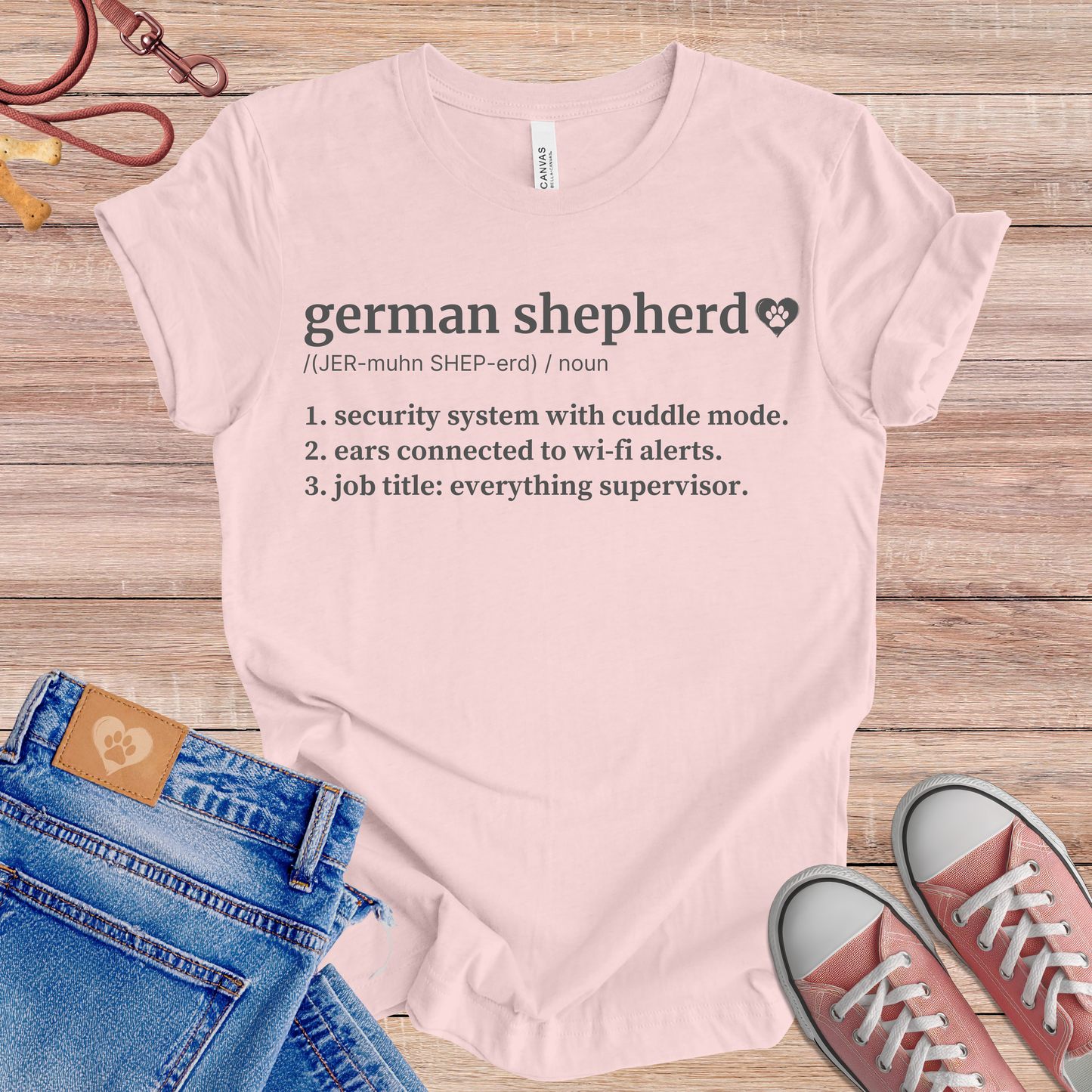 German Shepherd definition dog t-shirt in Soft Pink — Paw Shaped Love
