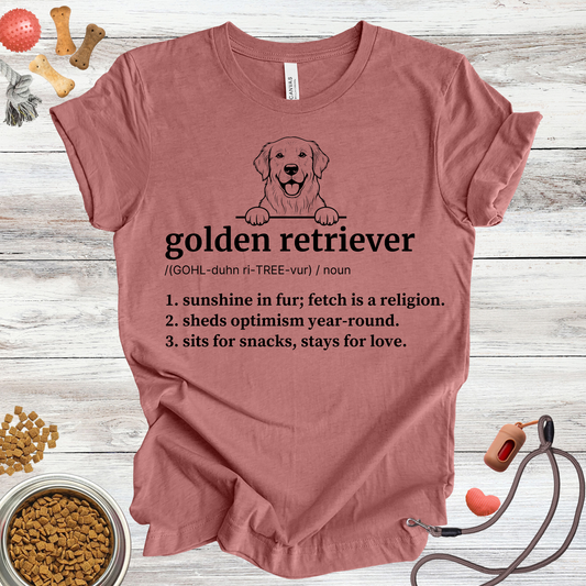 Golden Retriever definition dog t-shirt in Heather Mauve — Paw Shaped Love