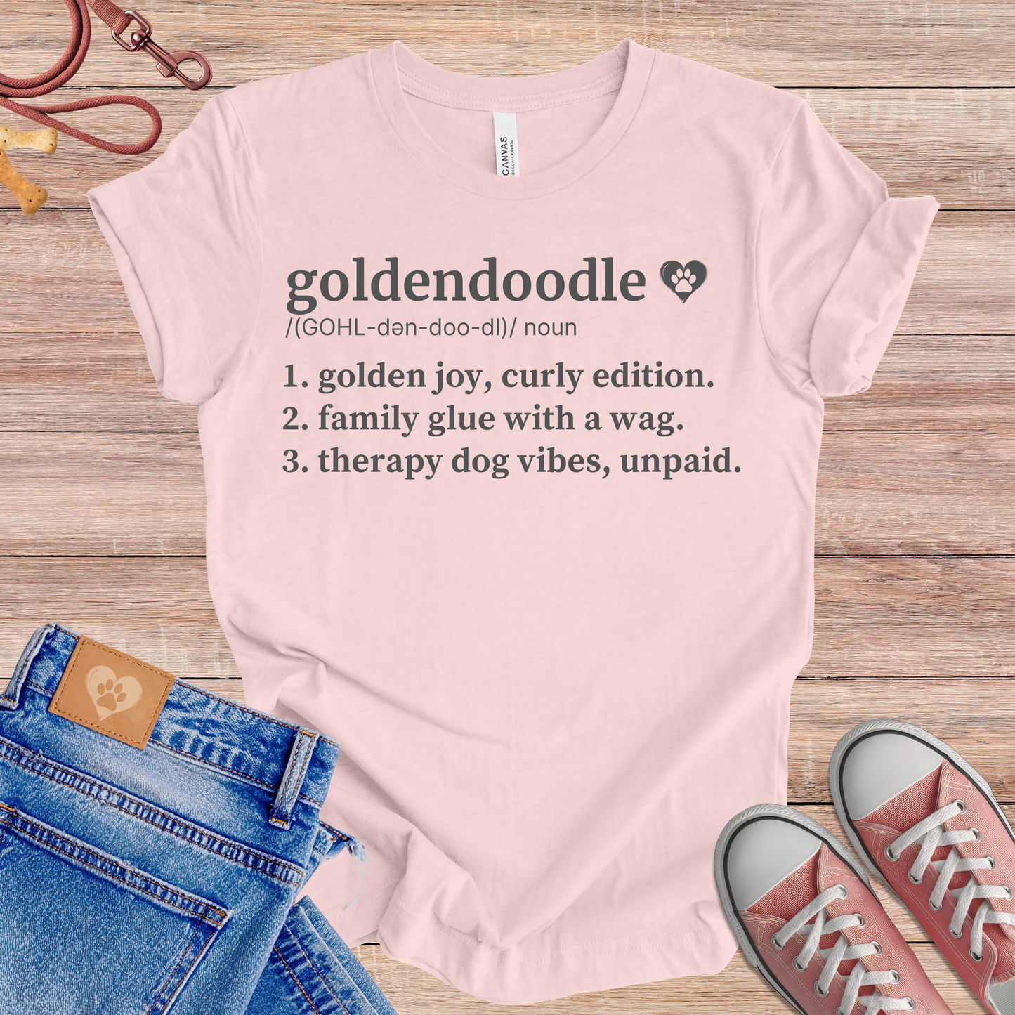 Goldendoodle definition Tee dog t-shirt in Soft Pink — Paw Shaped Love