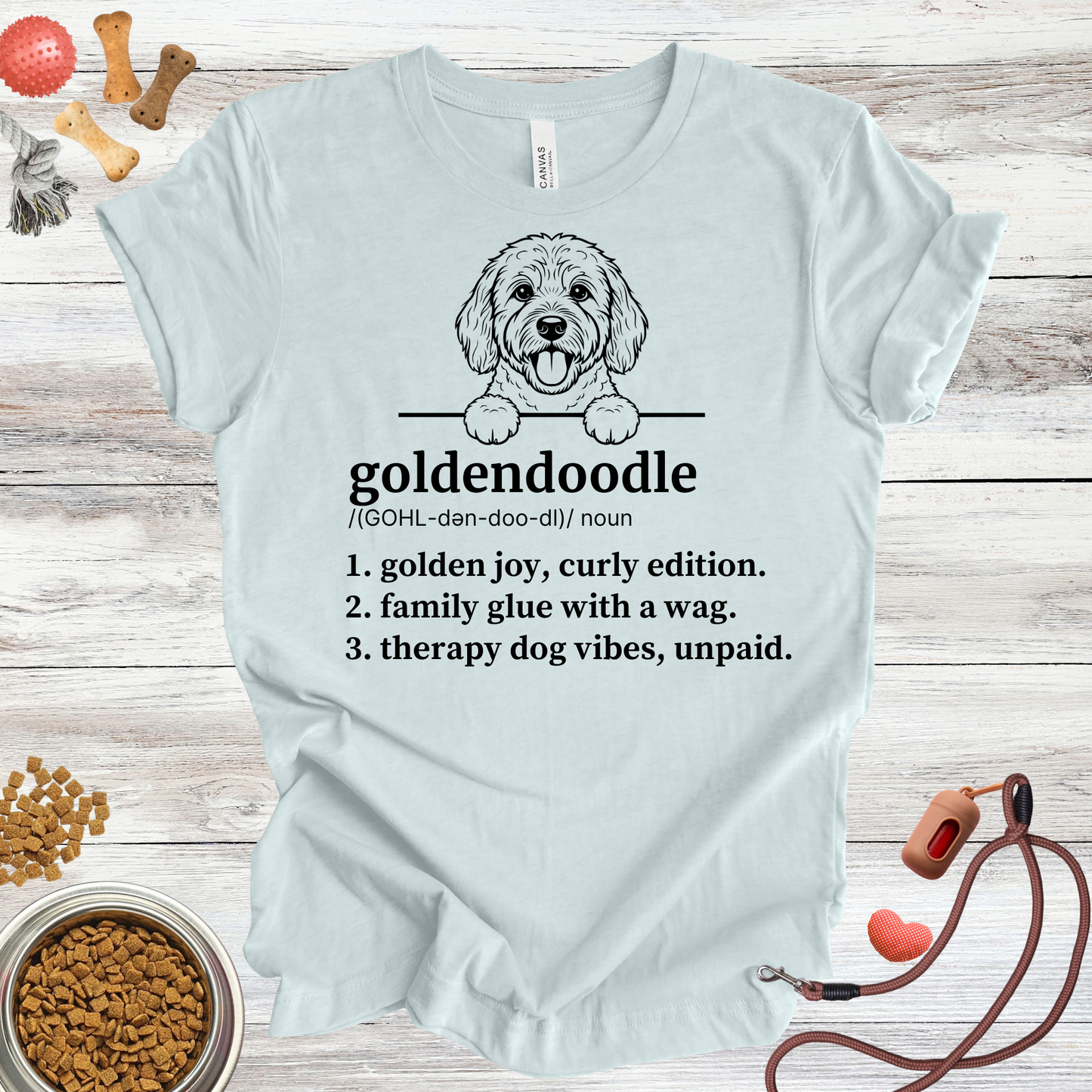 Goldendoodle definition dog t-shirt in Heather Ice Blue — Paw Shaped Love