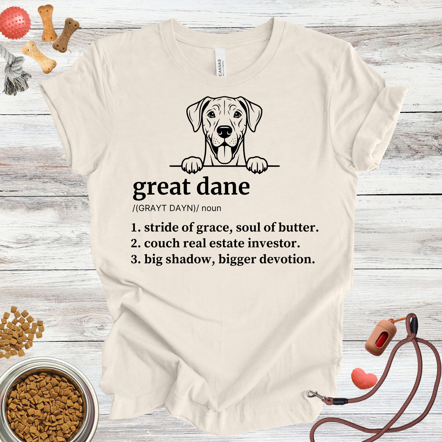 Great Dane definition dog t-shirt in Natural — Paw Shaped Love