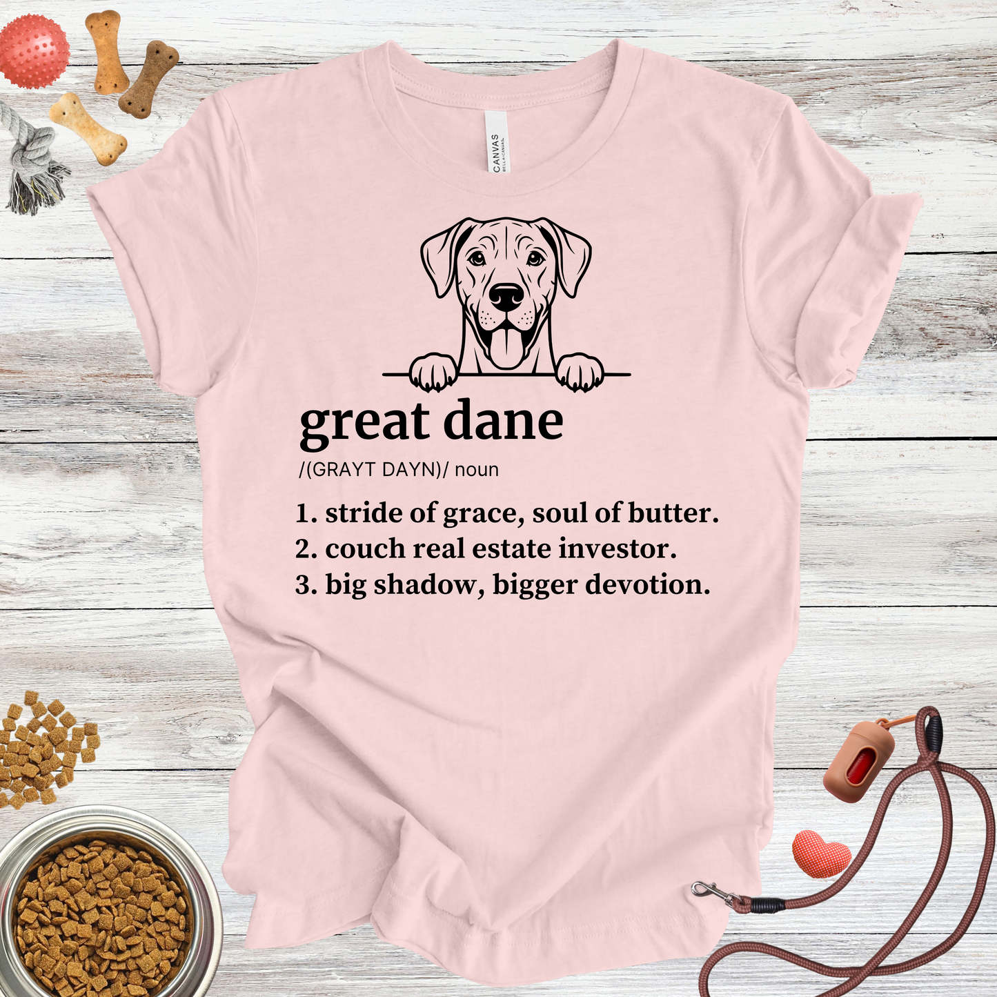 Great Dane definition dog t-shirt in Soft Pink — Paw Shaped Love