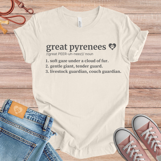 Great Pyrenees definition Tee dog t-shirt in Natural — Paw Shaped Love