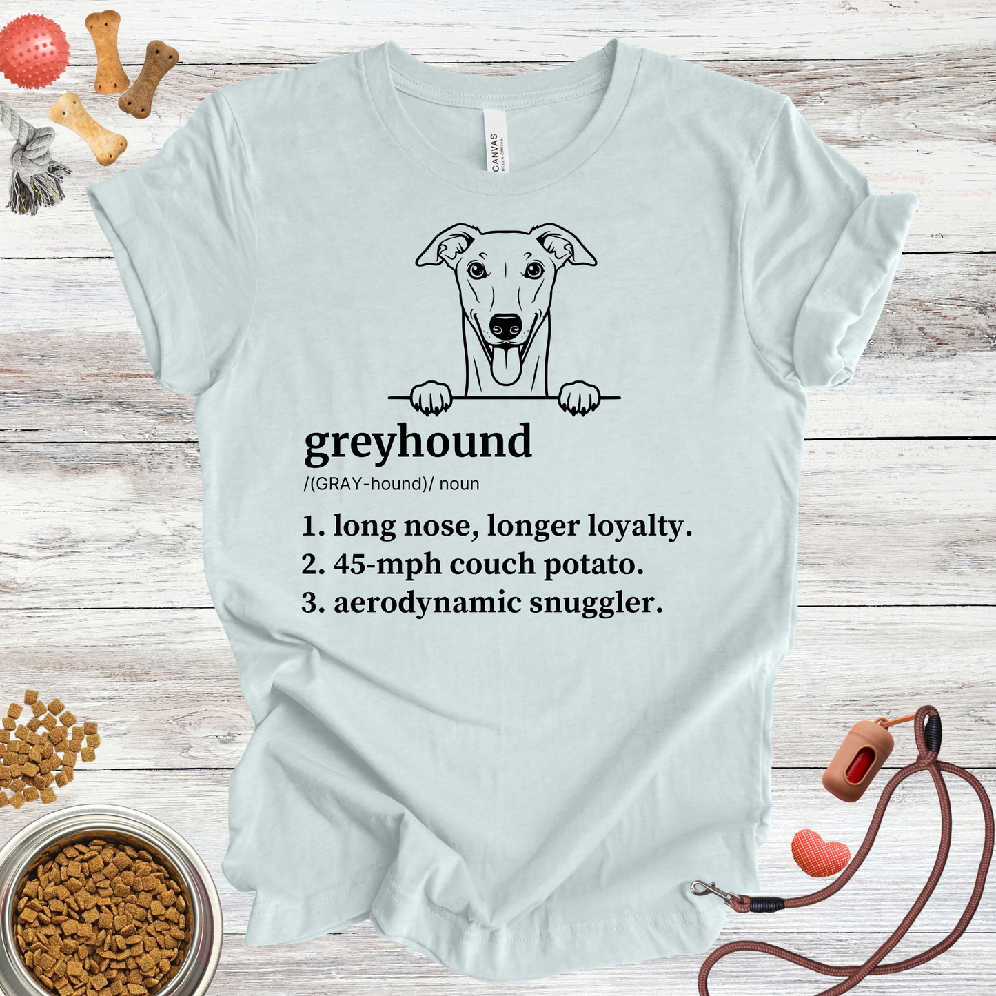 Greyhound definition dog t-shirt in Heather Ice Blue — Paw Shaped Love