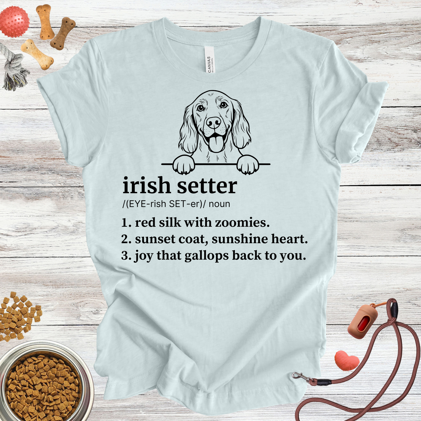 Irish Setter definition dog t-shirt in Heather Ice Blue — Paw Shaped Love