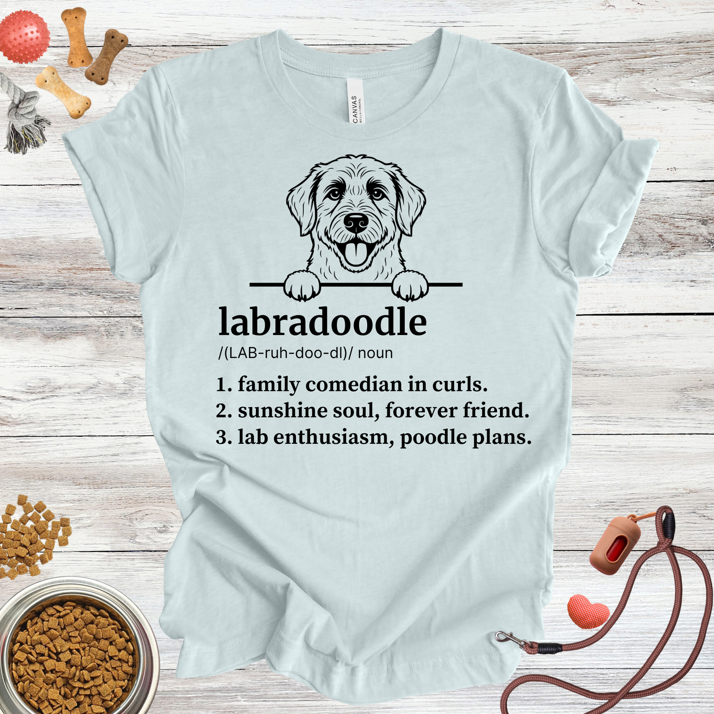 Labradoodle definition dog t-shirt in Heather Ice Blue — Paw Shaped Love