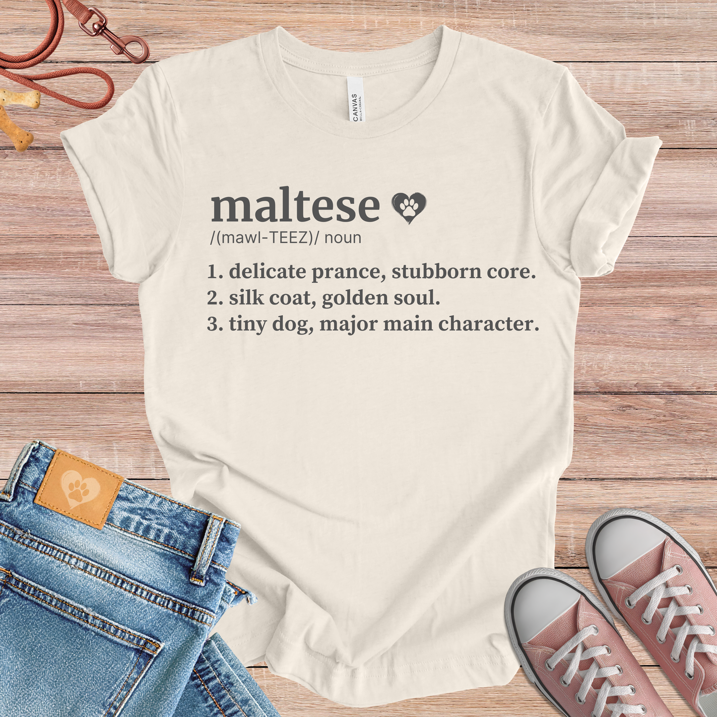 Maltese definition Tee dog t-shirt in Natural — Paw Shaped Love