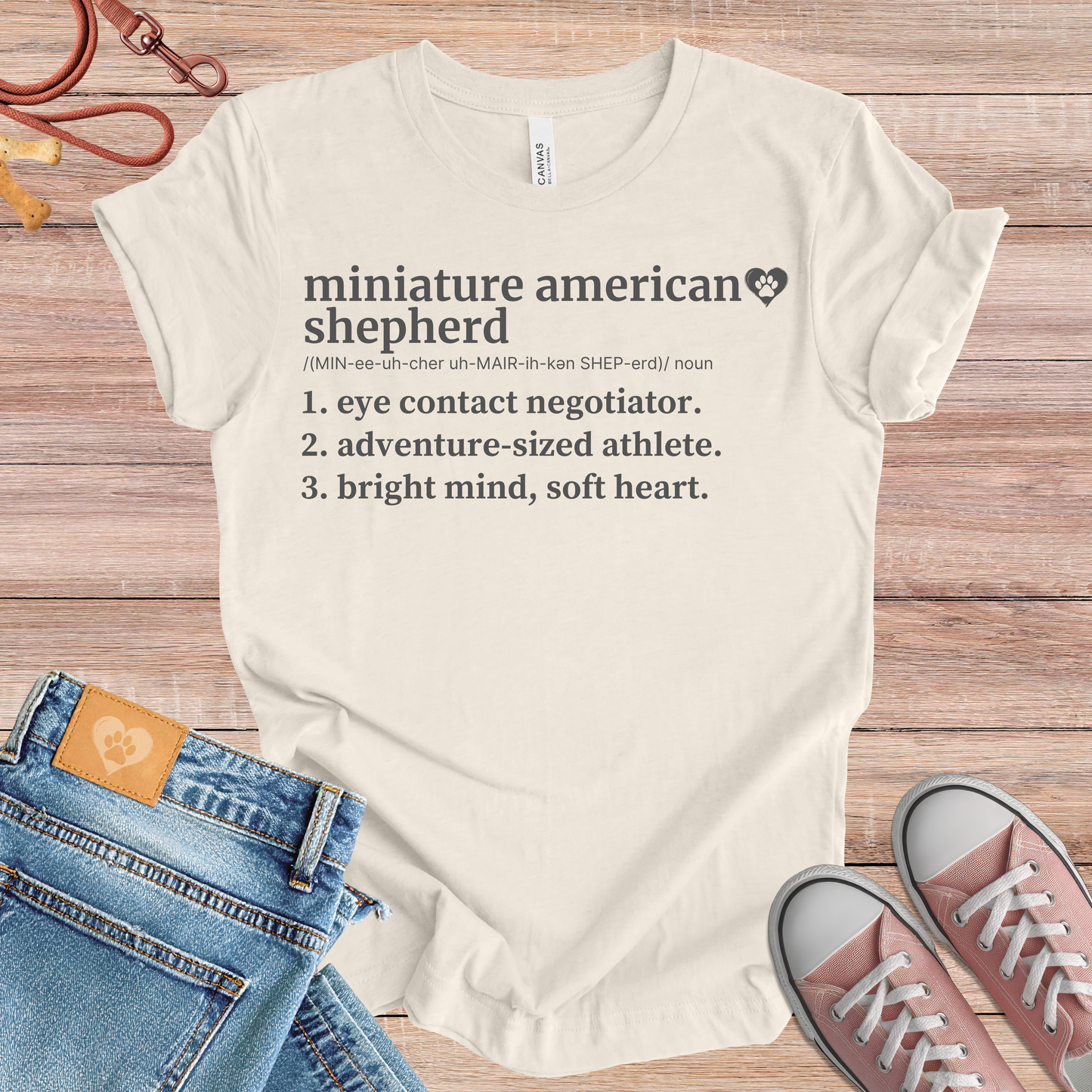 Miniature American Shepherd definition Tee dog t-shirt in Natural — Paw Shaped Love