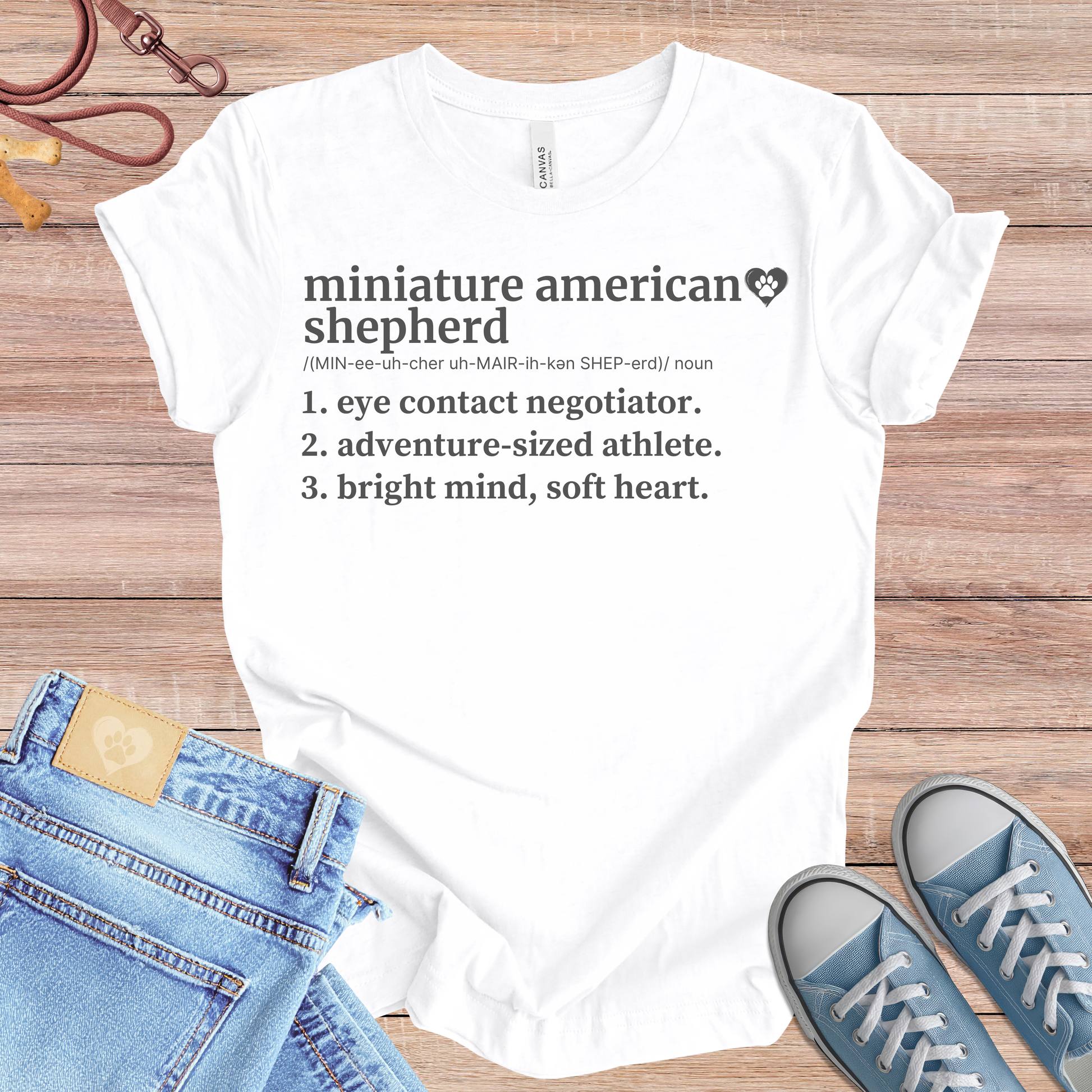 Miniature American Shepherd definition Tee dog t-shirt in White — Paw Shaped Love