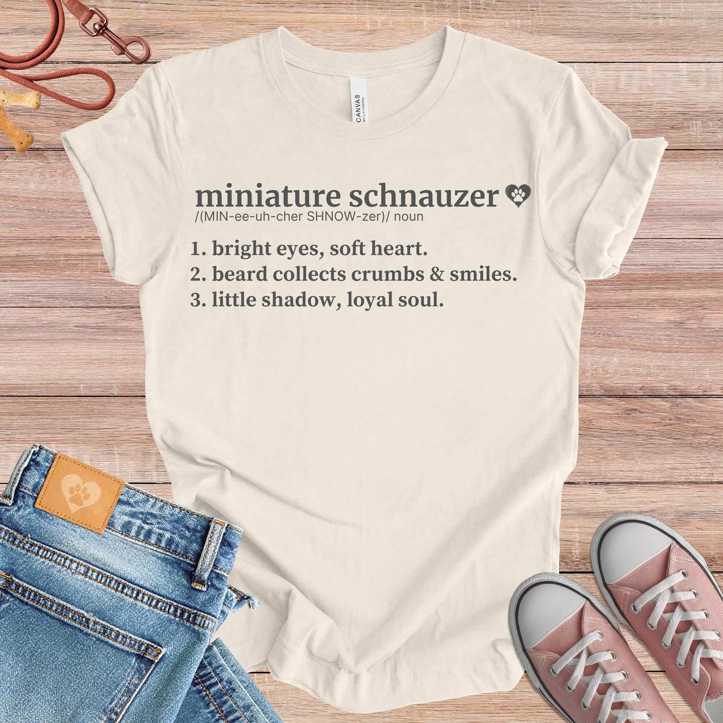 Miniature Schnauzer definition Tee dog t-shirt in Natural — Paw Shaped Love