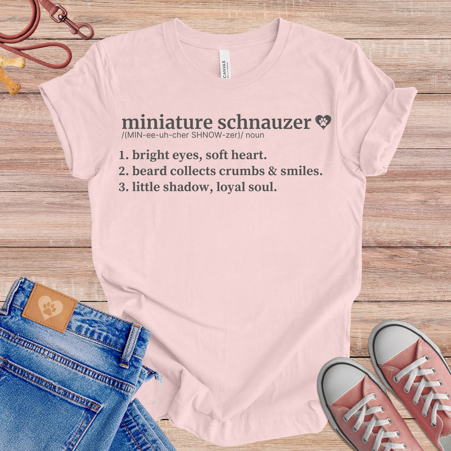 Miniature Schnauzer definition Tee dog t-shirt in Soft Pink — Paw Shaped Love