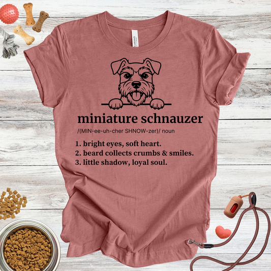Miniature Schnauzer definition dog t-shirt in Heather Mauve — Paw Shaped Love