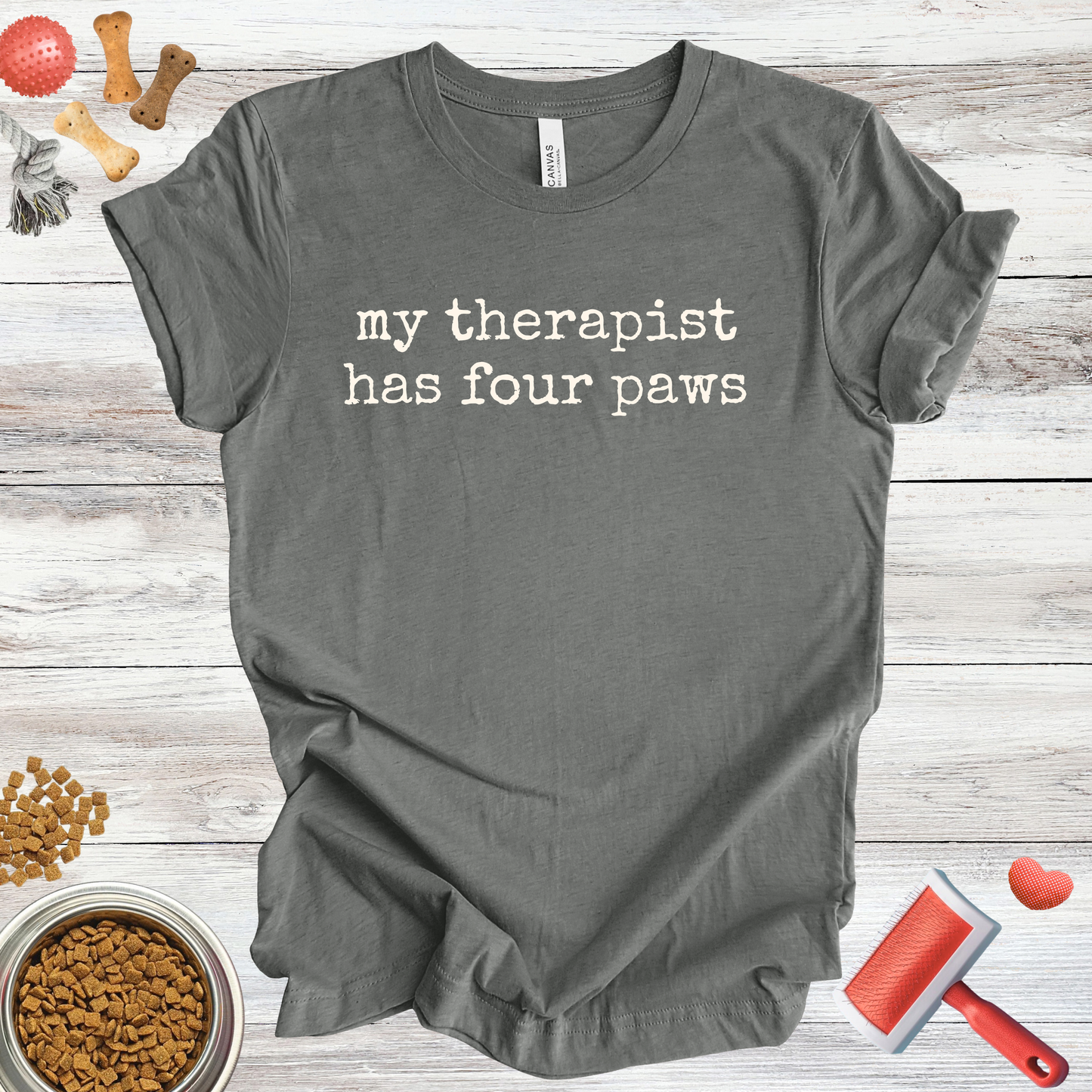 My Therapist Has Four Paws dog t-shirt in Multi-Color — Paw Shaped Love