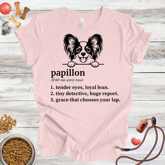 Papillon definition dog t-shirt in Soft Pink — Paw Shaped Love