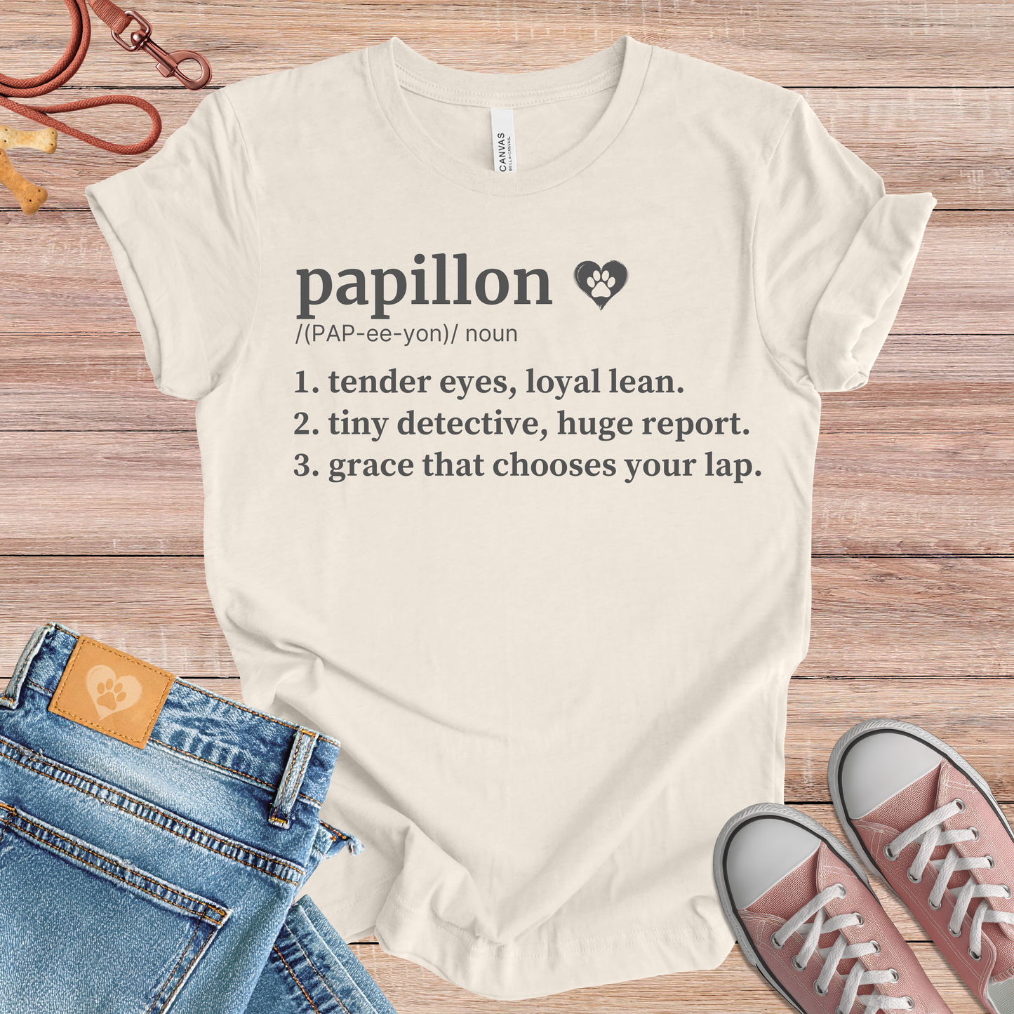 Papillon definition Tee dog t-shirt in Natural — Paw Shaped Love