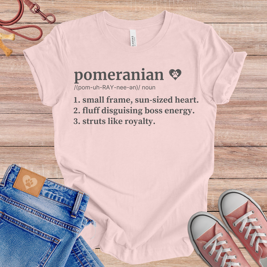 Pomeranian definition Tee dog t-shirt in Soft Pink — Paw Shaped Love
