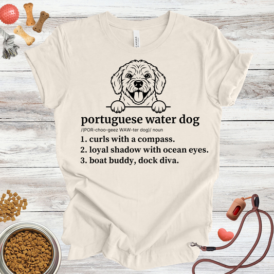Portuguese Water Dog definition dog t-shirt in Natural — Paw Shaped Love