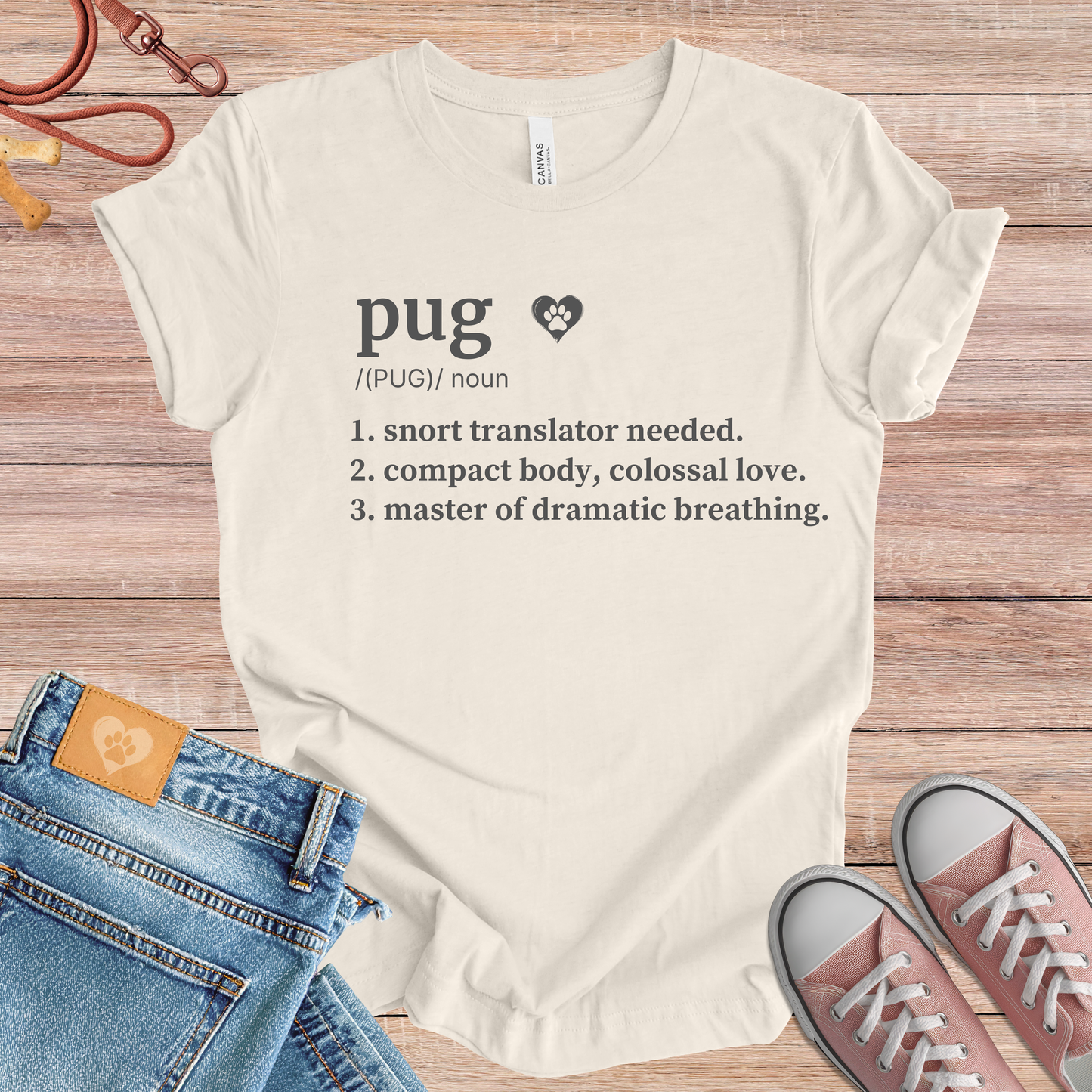 Pug definition Tee dog t-shirt in Natural — Paw Shaped Love