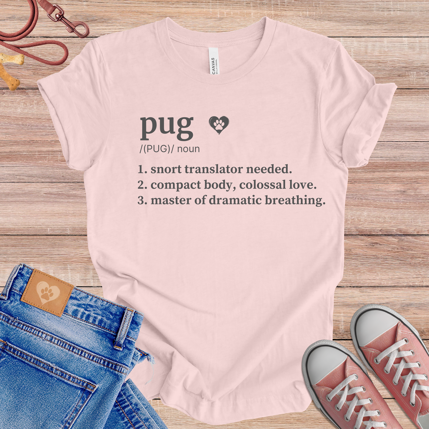 Pug definition Tee dog t-shirt in Soft Pink — Paw Shaped Love