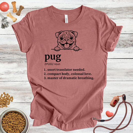 Pug definition dog t-shirt in Heather Mauve — Paw Shaped Love