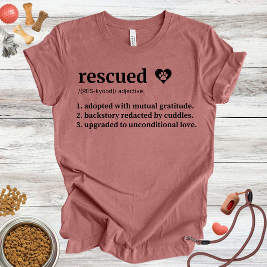 Rescued definition dog t-shirt in Heather Mauve — Paw Shaped Love