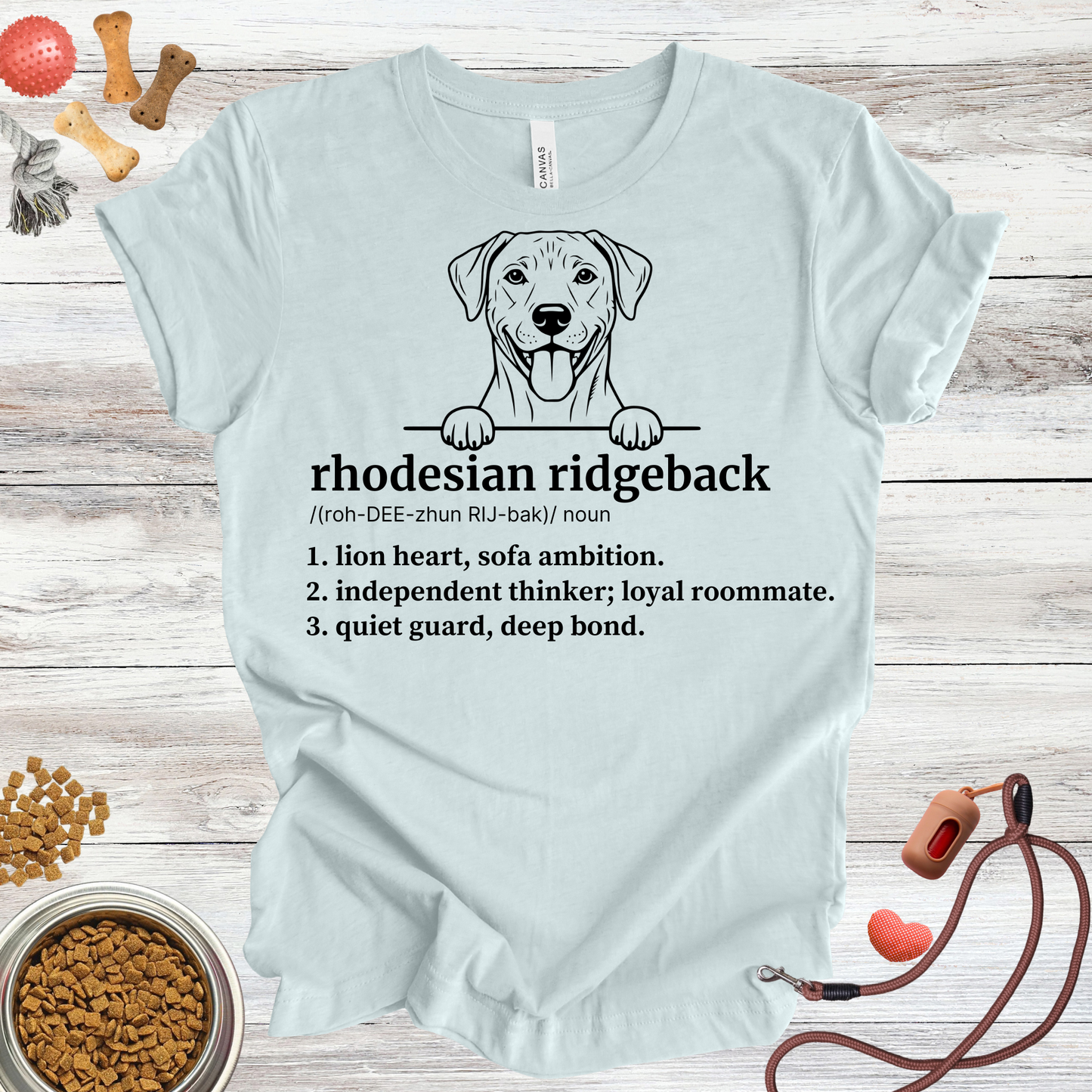 Rhodesian Ridgeback definition dog t-shirt in Heather Ice Blue — Paw Shaped Love