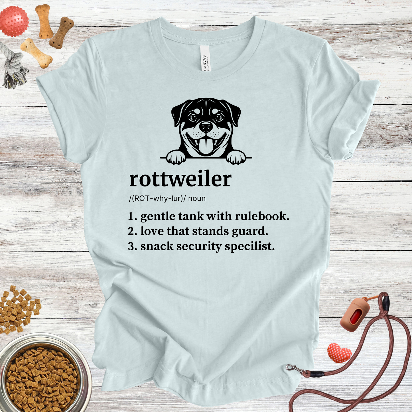 Rottweiler definition dog t-shirt in Heather Ice Blue — Paw Shaped Love