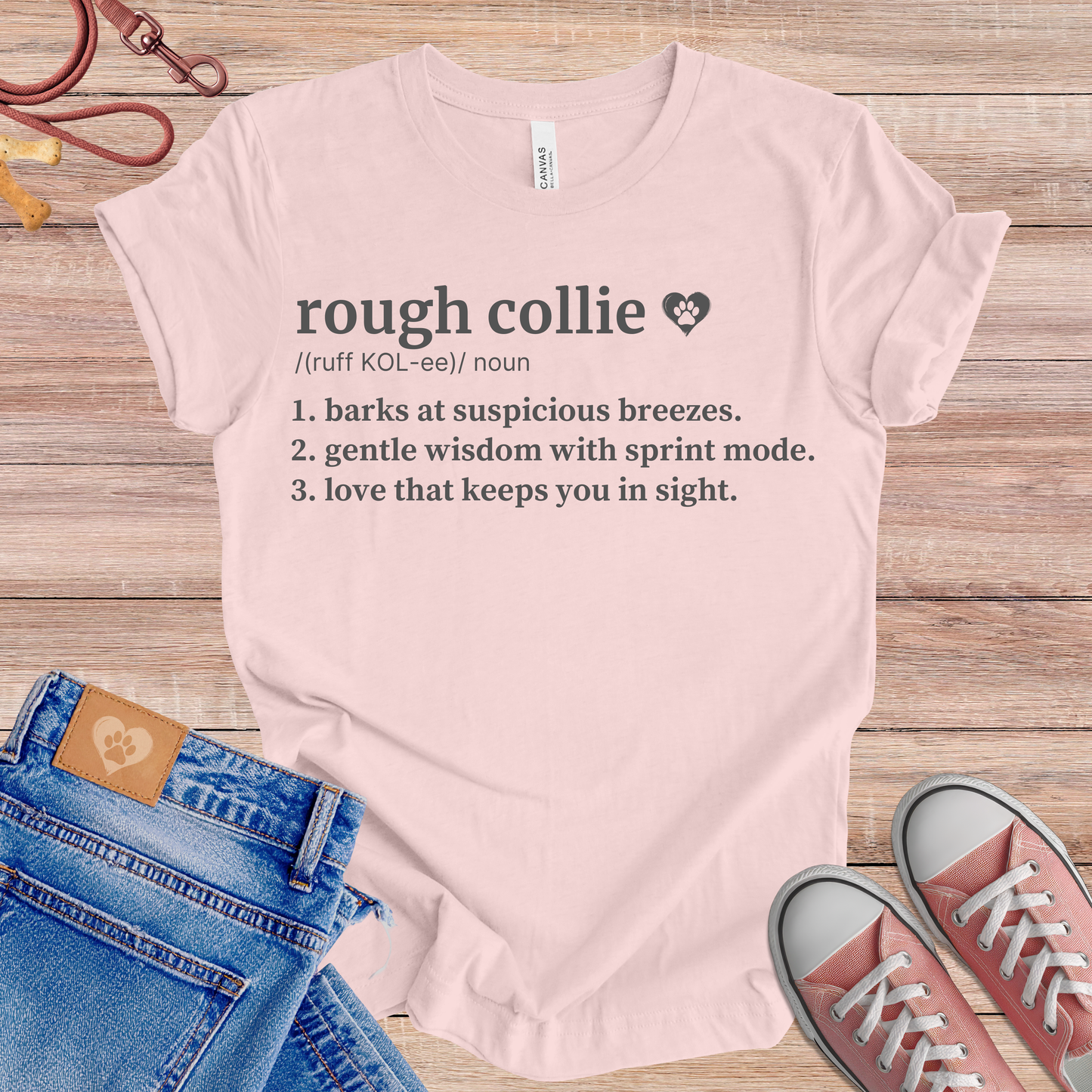 Rough Collie definition Tee dog t-shirt in Soft Pink — Paw Shaped Love