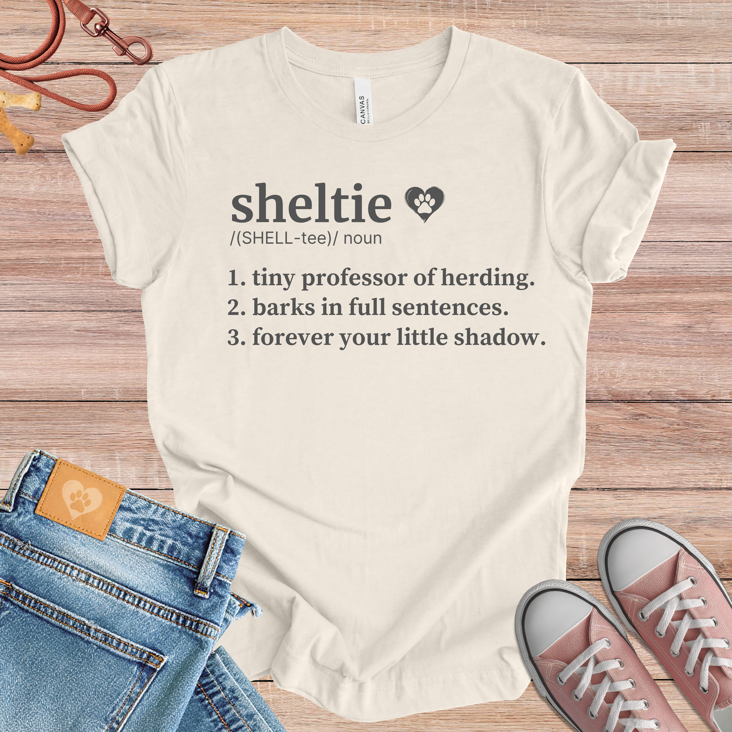Sheltie definition Tee dog t-shirt in Natural — Paw Shaped Love